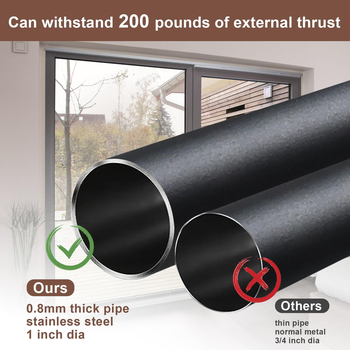 BeBecome sliding door bar with rubber tips protects surfaces and prevents scratches