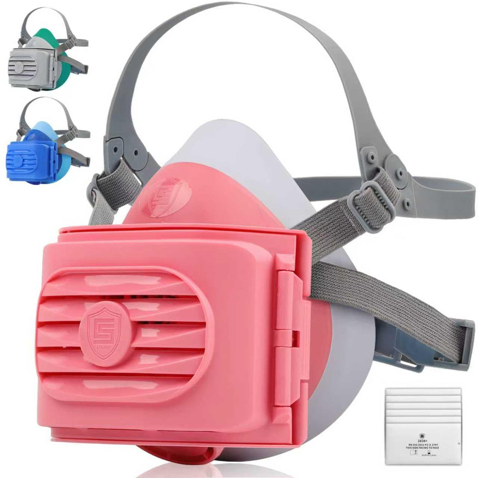 BEESAFETY pink half-face respirator front view for comfortable painting protection