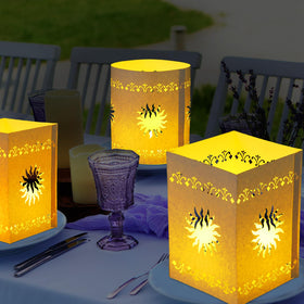 Beeveer hanging lanterns on a patio create outdoor charm and a cozy gathering space.