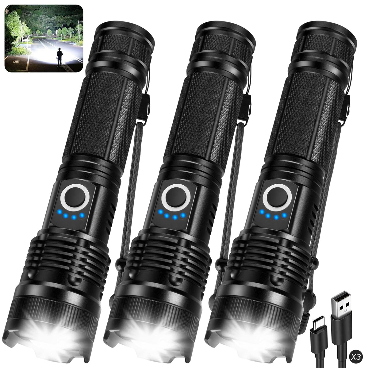 BEFAMALI 3-pack flashlight ultra-bright beam for emergencies and outdoor adventures