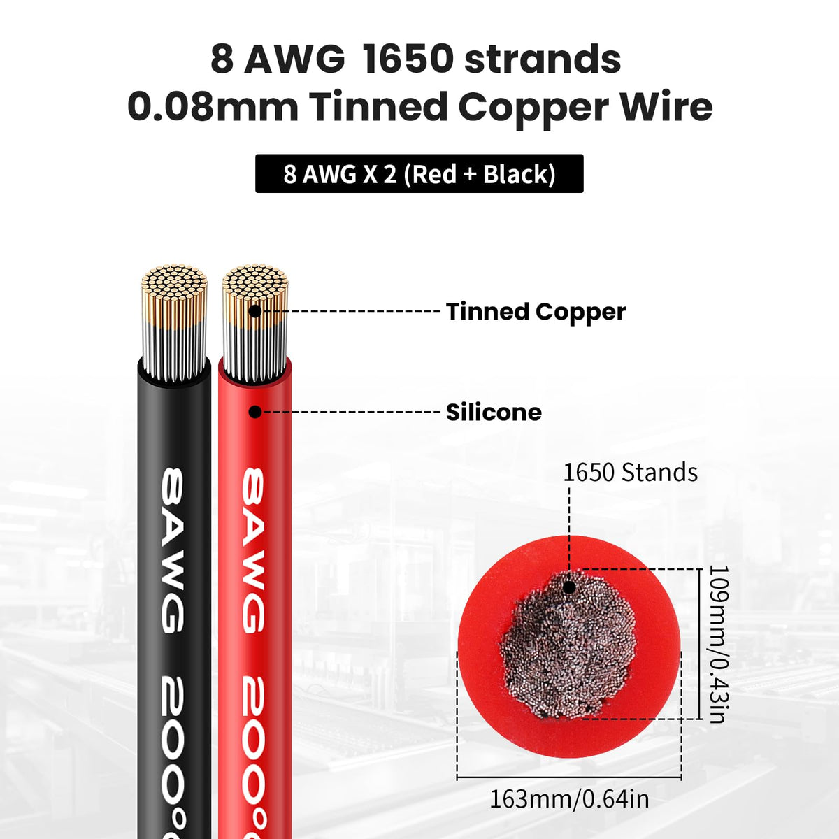 Beffkkip 8 AWG black silicone wire 10 ft, durable power lead