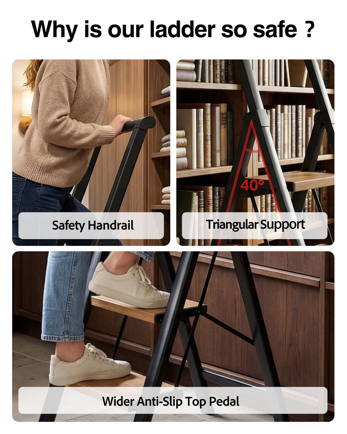 BEFITMACE folding step stool with ergonomic handgrip for mobility