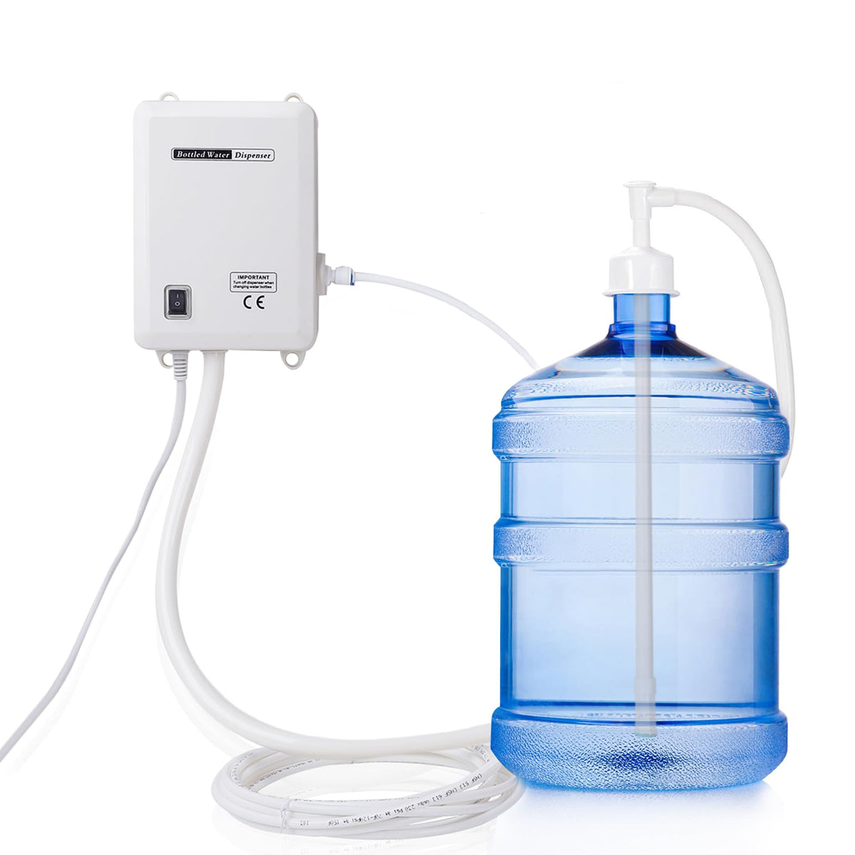 Beflog bottled water pump system front view showing compact build for countertop placement