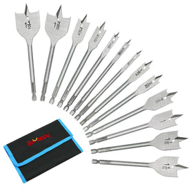 BeHappy 13-piece spade bit set neatly organized in a nylon pouch