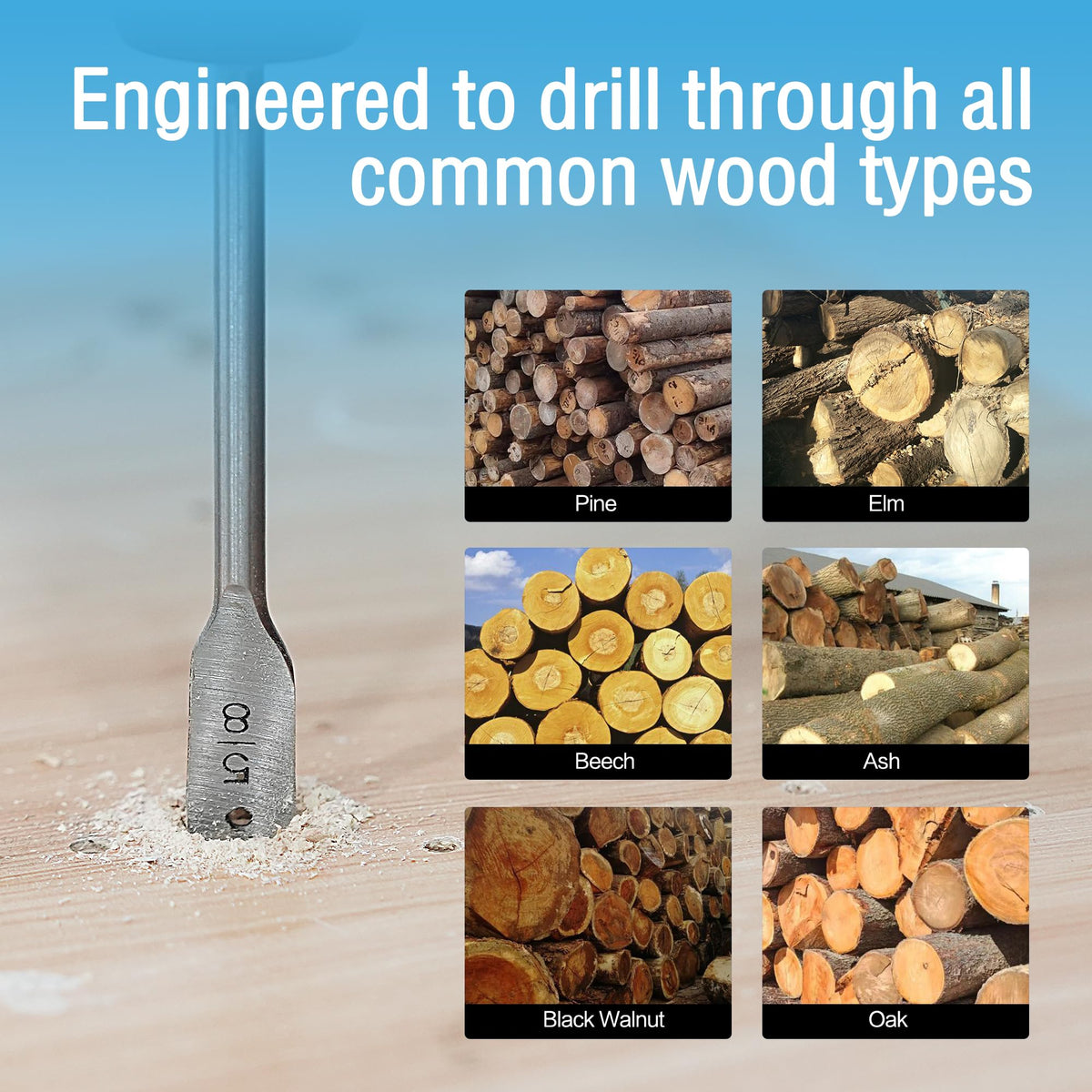 BeHappy deep-flute spade bits for clean chip removal and durability