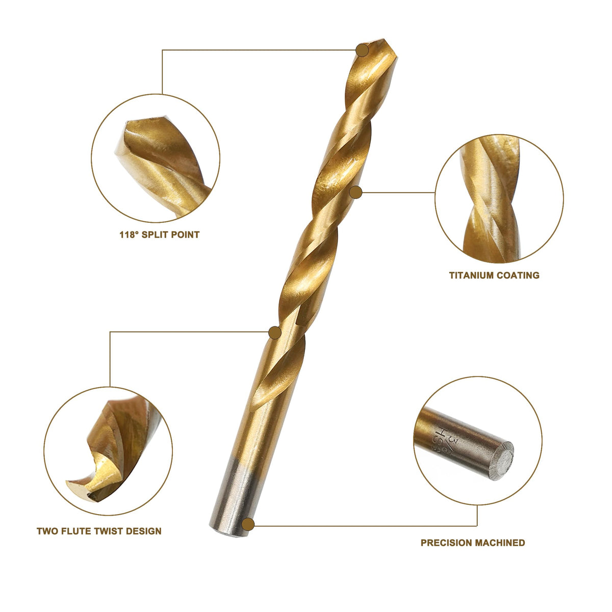 BeHappy titanium-coated HSS bits deliver enhanced wear resistance and longer life.