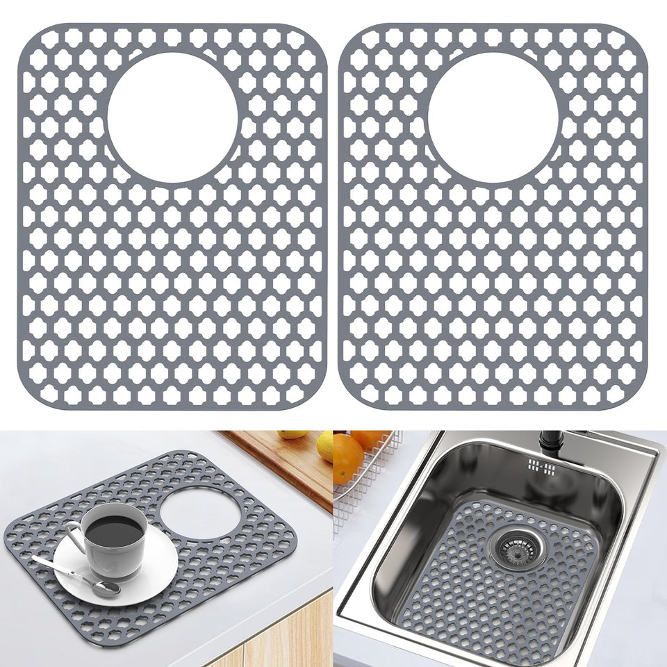 BEHOK silicone sink mat gray closeup grid protects sink surfaces from scratches.