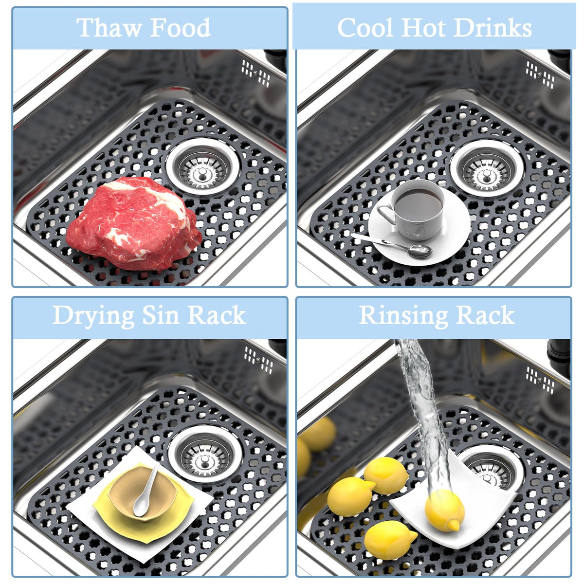 BEHOK silicone sink mat gray kitchen setup placed on counter for cushioning during prep.
