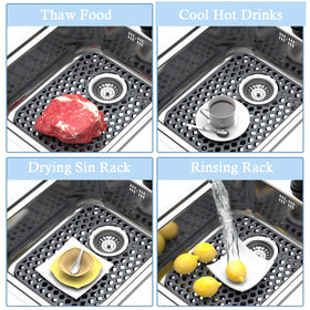 BEHOK silicone sink mat gray kitchen setup placed on counter for cushioning during prep.