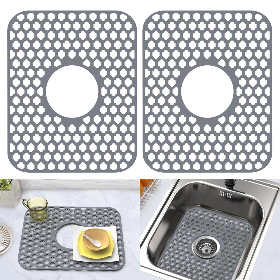 BEHOK grid-pattern silicone sink protector, top view, guards sink from scratches.