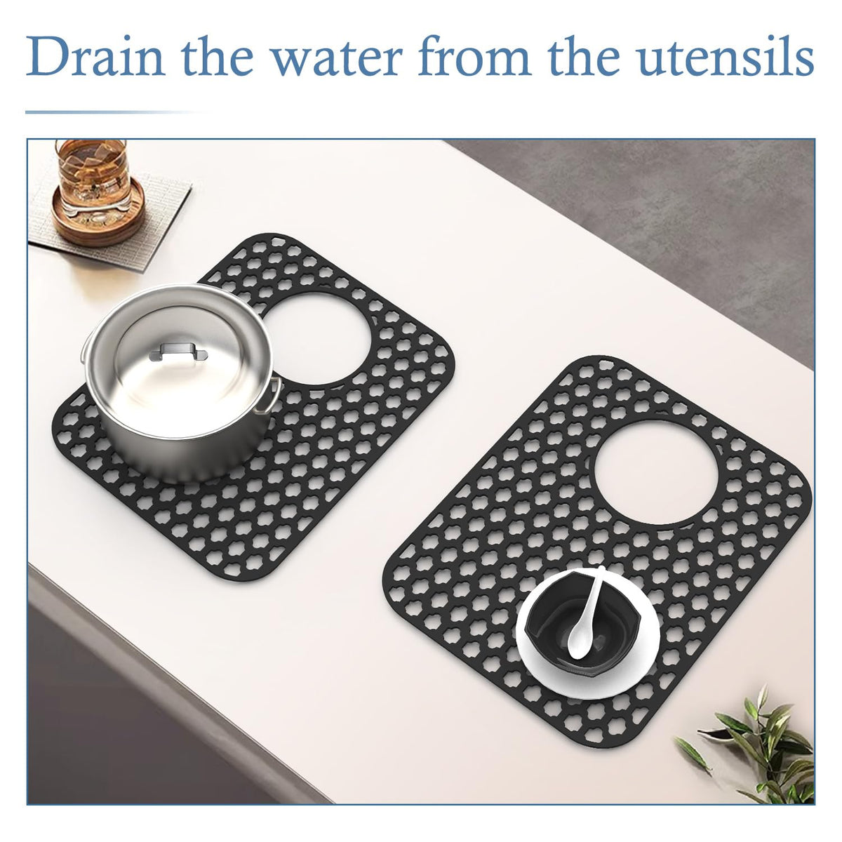 BEHOK silicone sink protector rear-drain design emphasizes easy water flow and setup