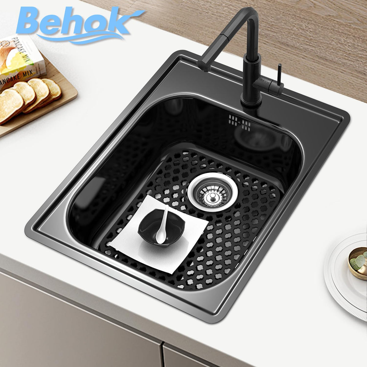BEHOK silicone sink protector texture close-up highlights thick, flexible silicone for lasting use
