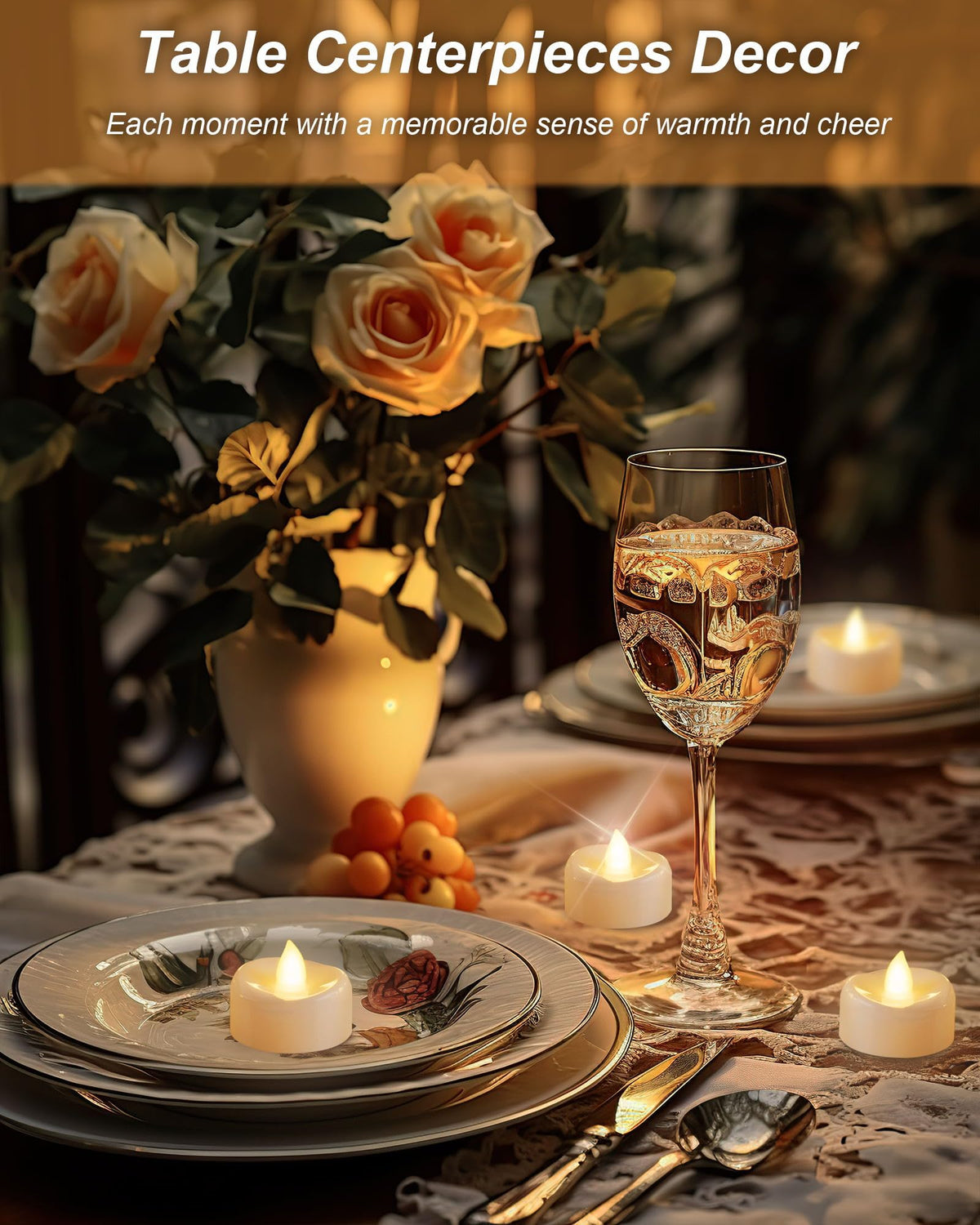 BEICHI tea light in glass holder creates cozy mood lighting.