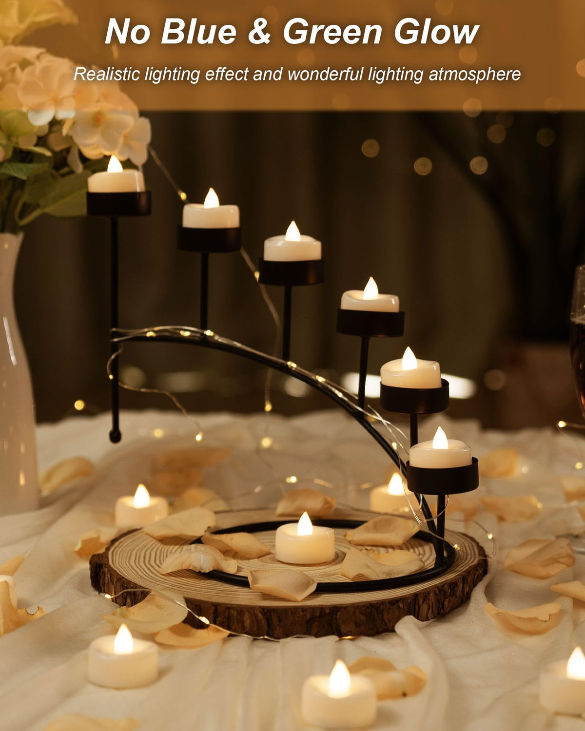 BEICHI 50-pack warm white LED tea lights for elegant centerpieces.