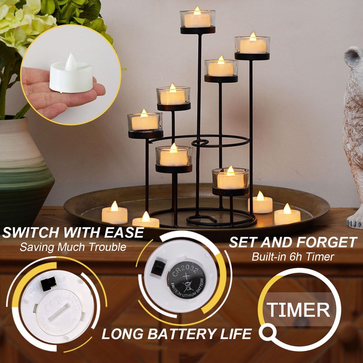 BEICHI LED tea light flickers softly for cozy indoor decor.