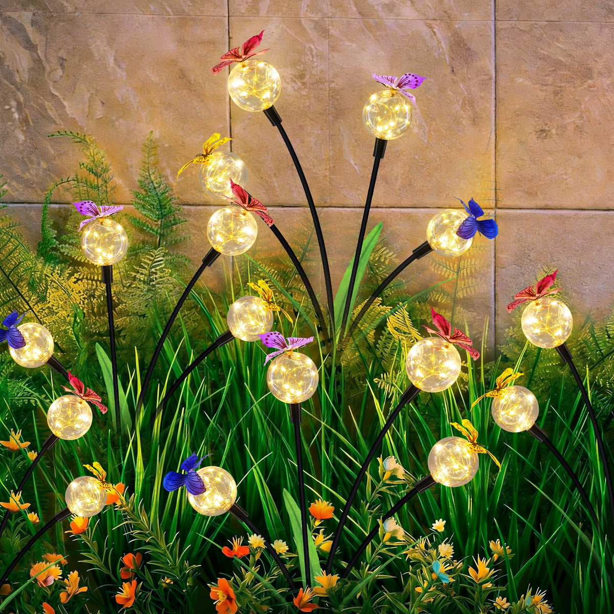 BEIDOULU butterfly-globe path lights line a garden path with whimsical glow