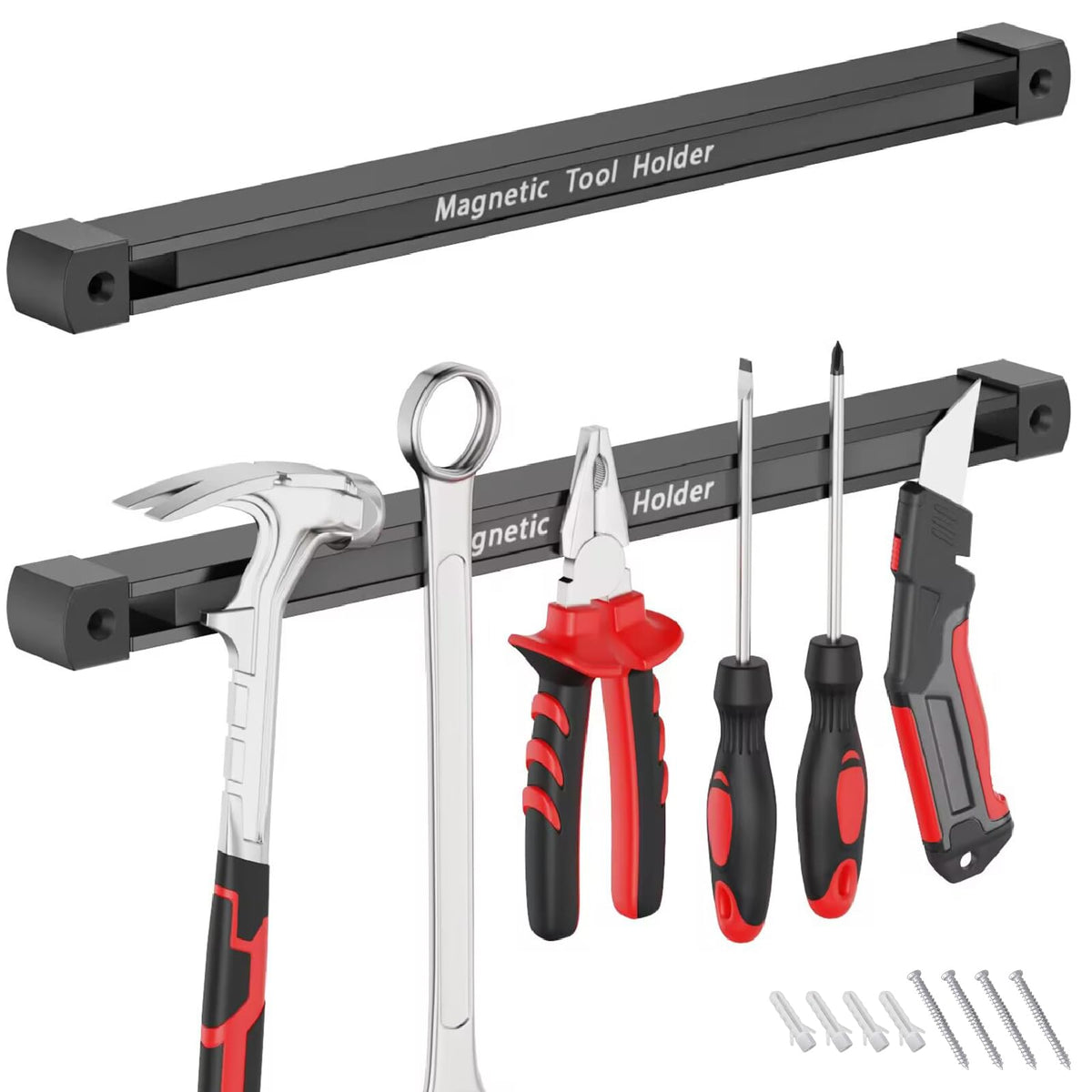 BEILITEMAG double-sided magnetic tool holder mounted on wall for easy garage access.