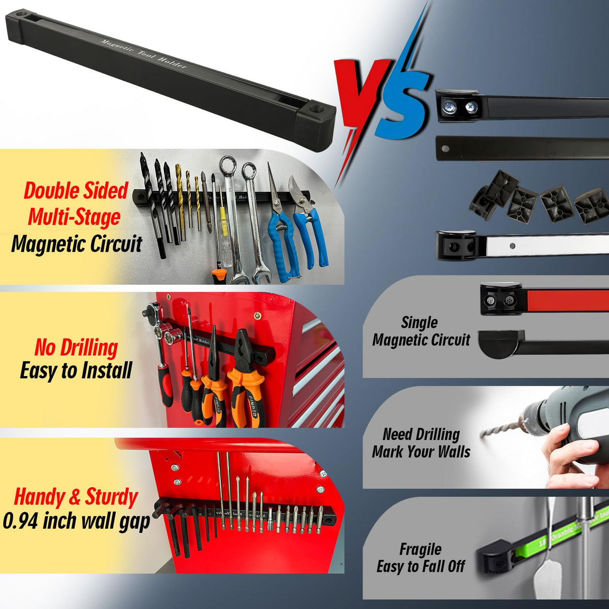 BEILITEMAG magnetic tool holder gripping screwdrivers securely for quick access.