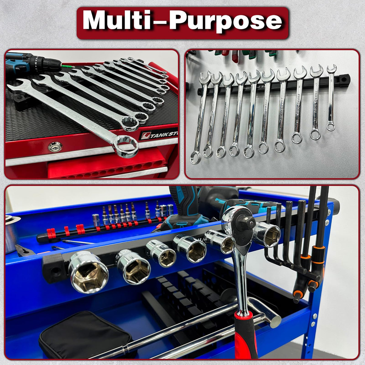 BEILITEMAG organized tools in a shed or workshop with magnetic bar