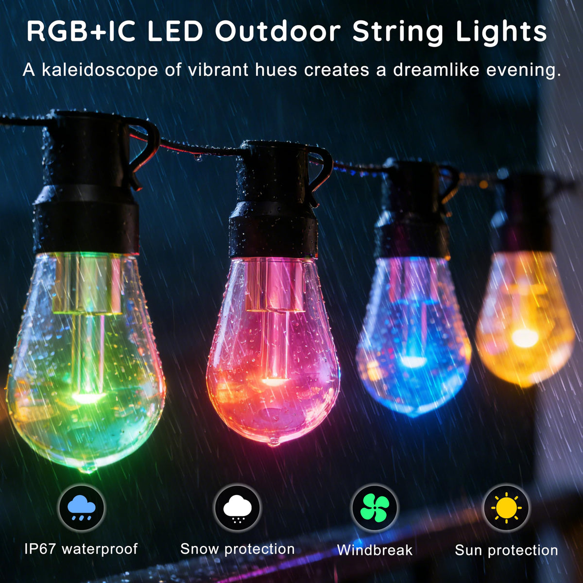 Beizelte multicolor dynamic lighting brightening a patio and balcony evenings