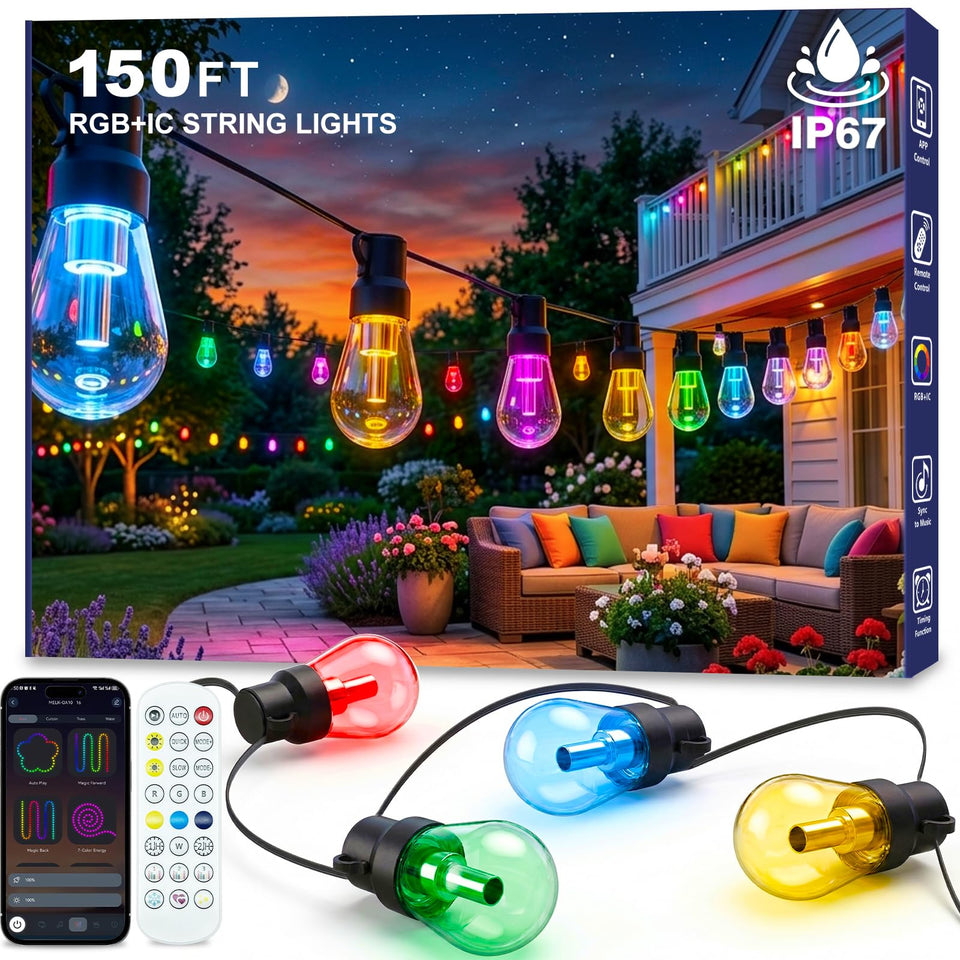 Beizelte DreamColor outdoor string lights illuminate patios with vibrant RGBIC hues.