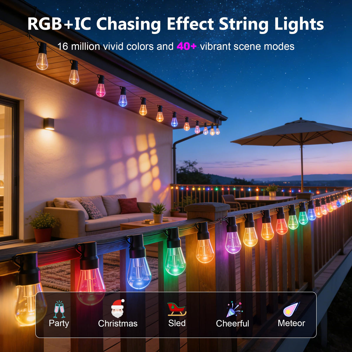 Beizelte shatterproof LED bulbs provide durable outdoor ambiance.