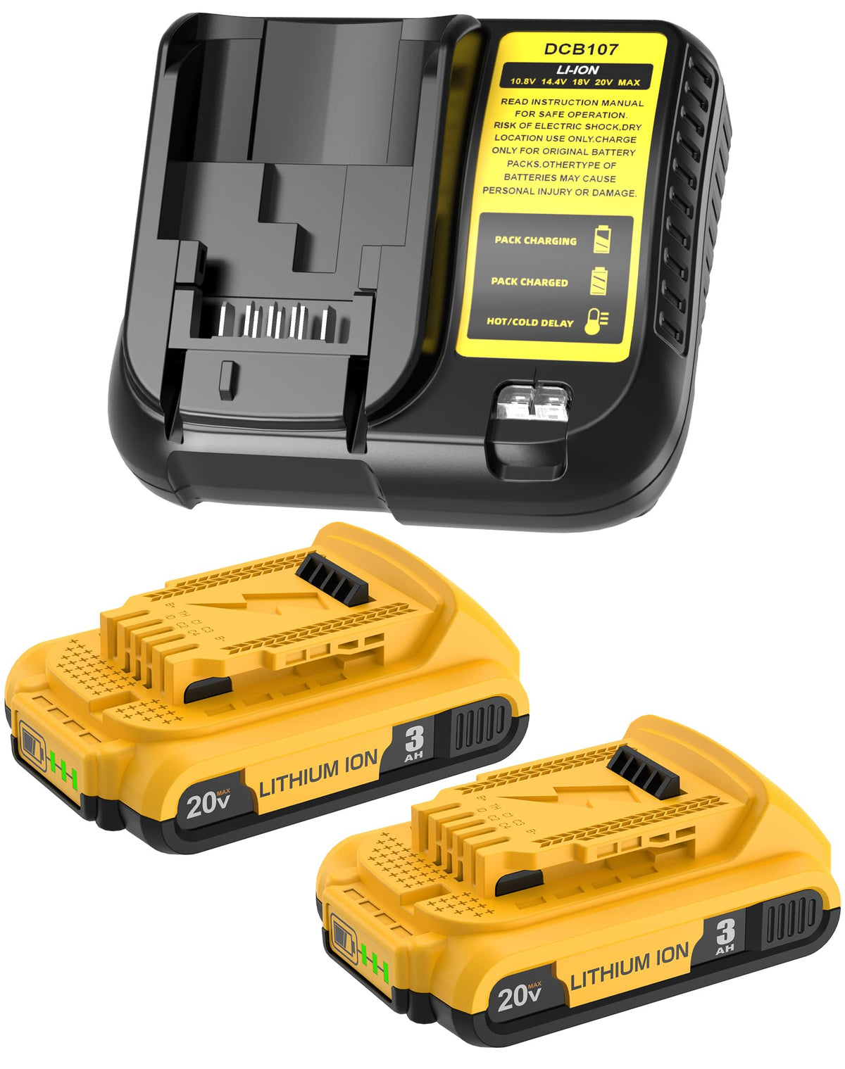 BEKBEKWAY 2Pack 3Ah battery and DCB107 kit powering Dewalt 20V Max tools longer