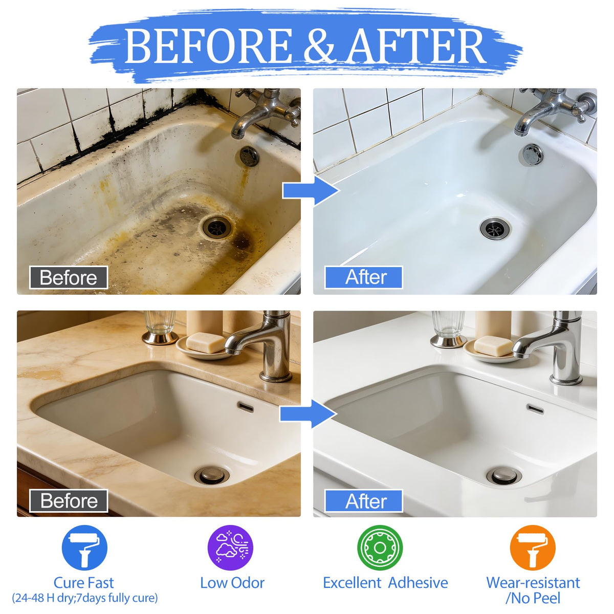 BEKOMN tub paint coverage demonstrates 50–55 sq ft capacity per kit