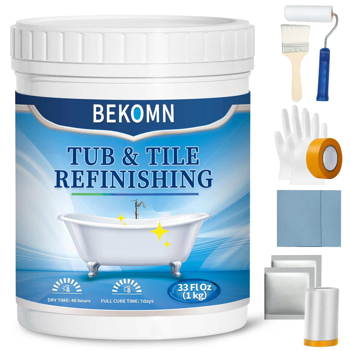 BEKOMN tub paint kit packaging shown for easy at-home refinishing