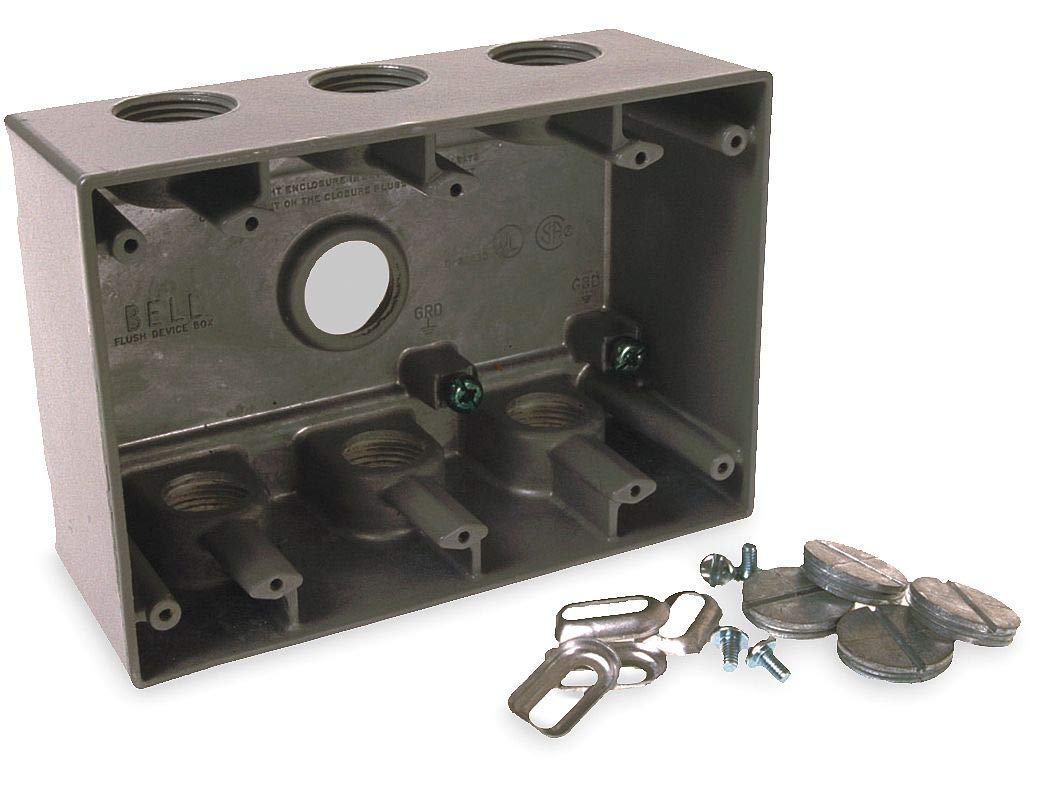 Bell 5390-0 3-gang weatherproof deep box ideal for outdoor wiring and GFCI mounting.