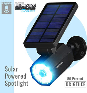 Bell+Howell Bionic Spotlight Deluxe solar panel close-up for efficient daytime charging.