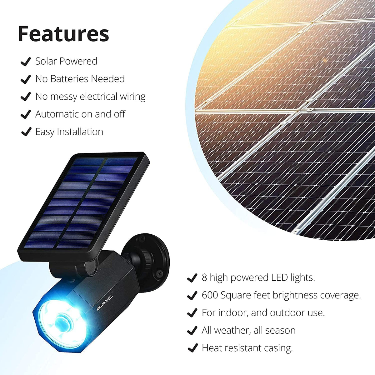 Bell+Howell Bionic Spotlight Deluxe delivers wide 600 sq ft coverage.