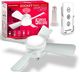 Bell+Howell Socket Breeze Light ceiling fan installed for ambient air and illumination