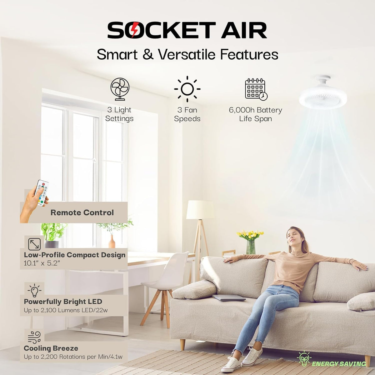 Bell+Howell SocketAir extender included to simplify ceiling installation.