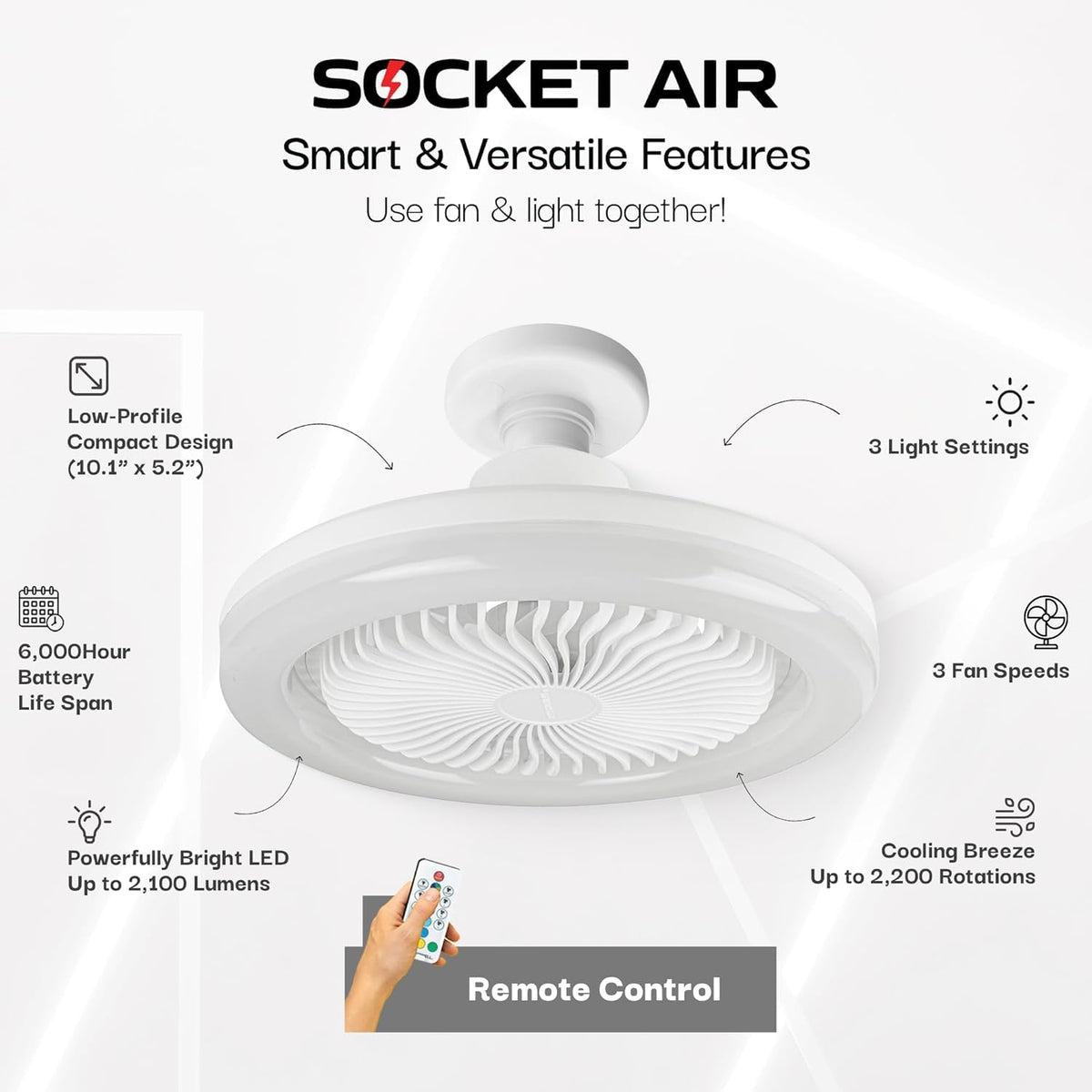 Bell+Howell SocketAir ideal for living rooms, dining areas, or offices.