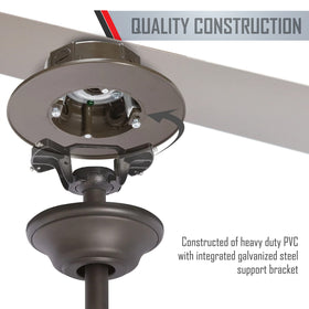 Bell PRCF57550BZ outdoor box during ceiling fan installation on patio demonstrates ease.