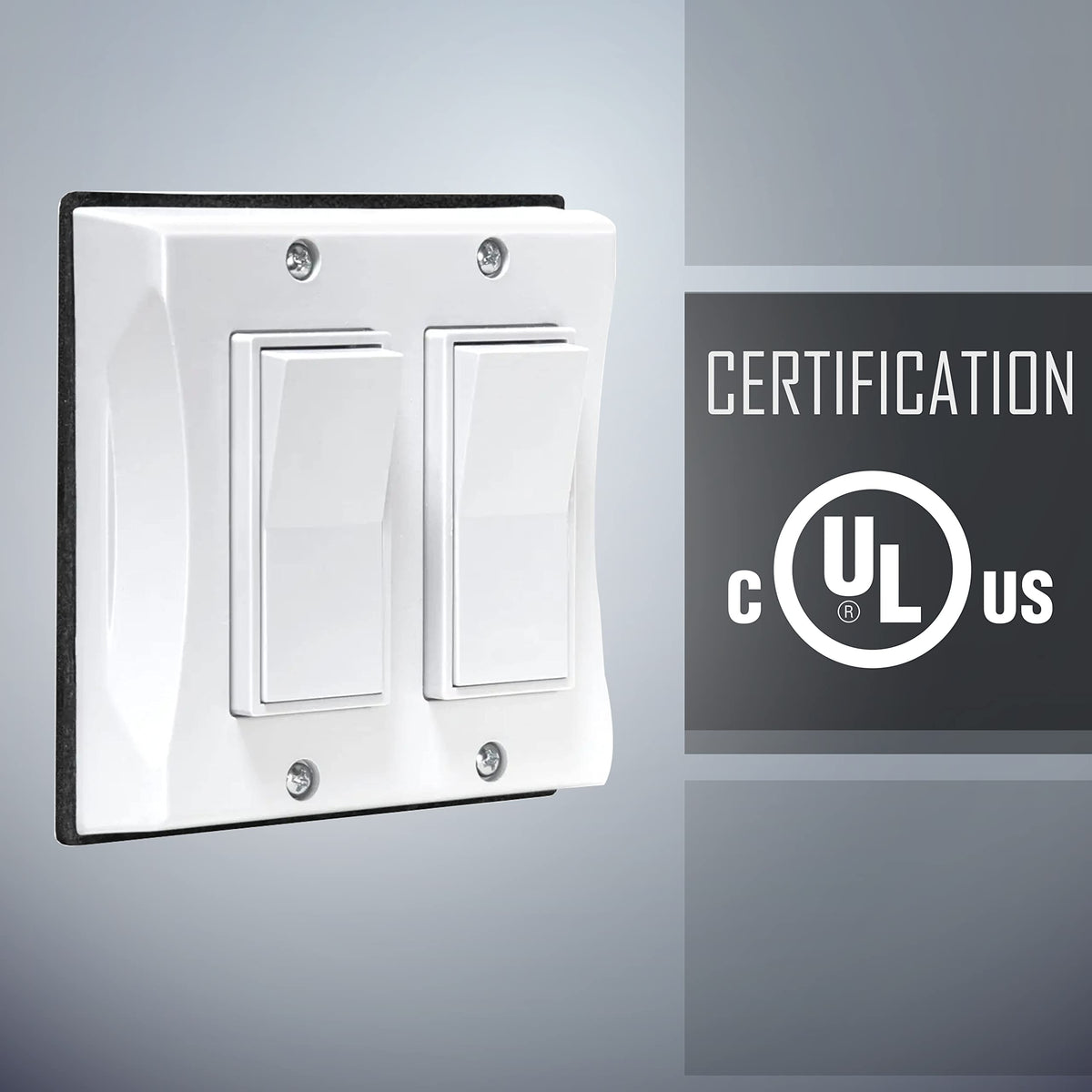 Close-up of rugged aluminum BELL TayMac 5127-1 2-gang cover protecting outdoor switches