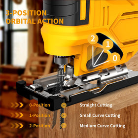 bellaDimora jigsaw tool with zero-to-forty-five bevel and locking positions.