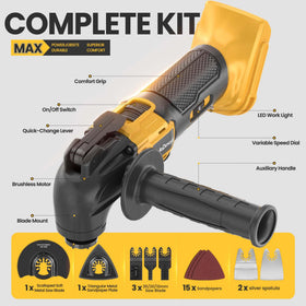 BellaDimora oscillating tool highlights 600W brushless motor for precise, smooth cuts and sanding.