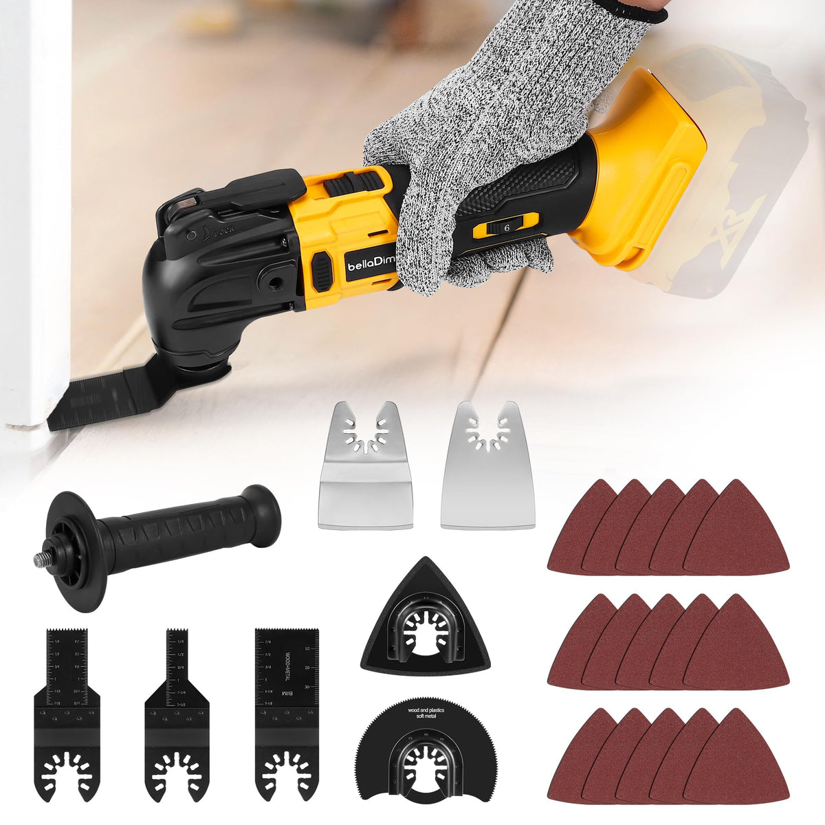 BellaDimora oscillating tool demonstrates DeWalt 20V MAX compatibility for cordless projects.