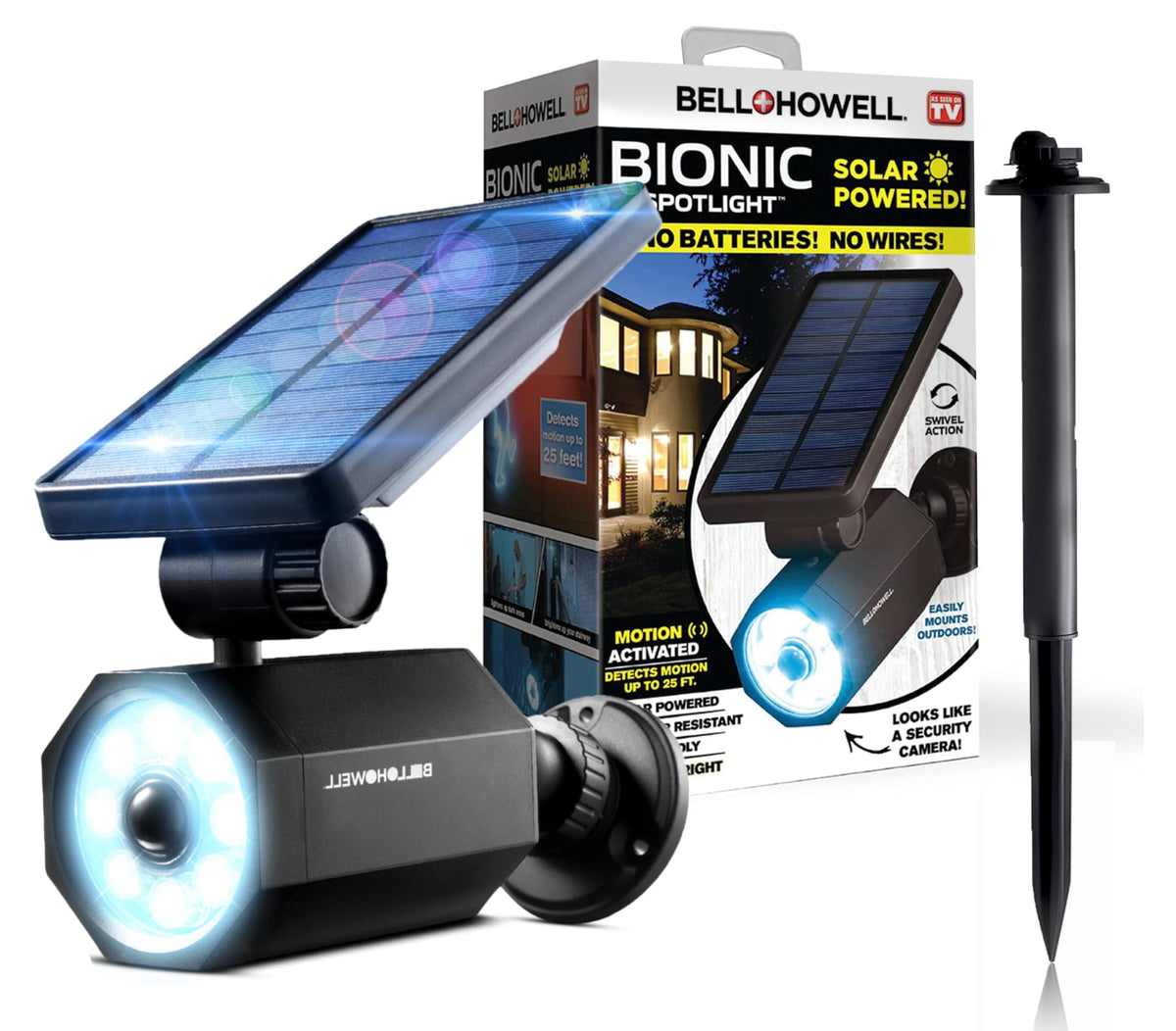 Bell+Howell Bionic Spotlight activates on motion, lighting your yard up to 25 feet away