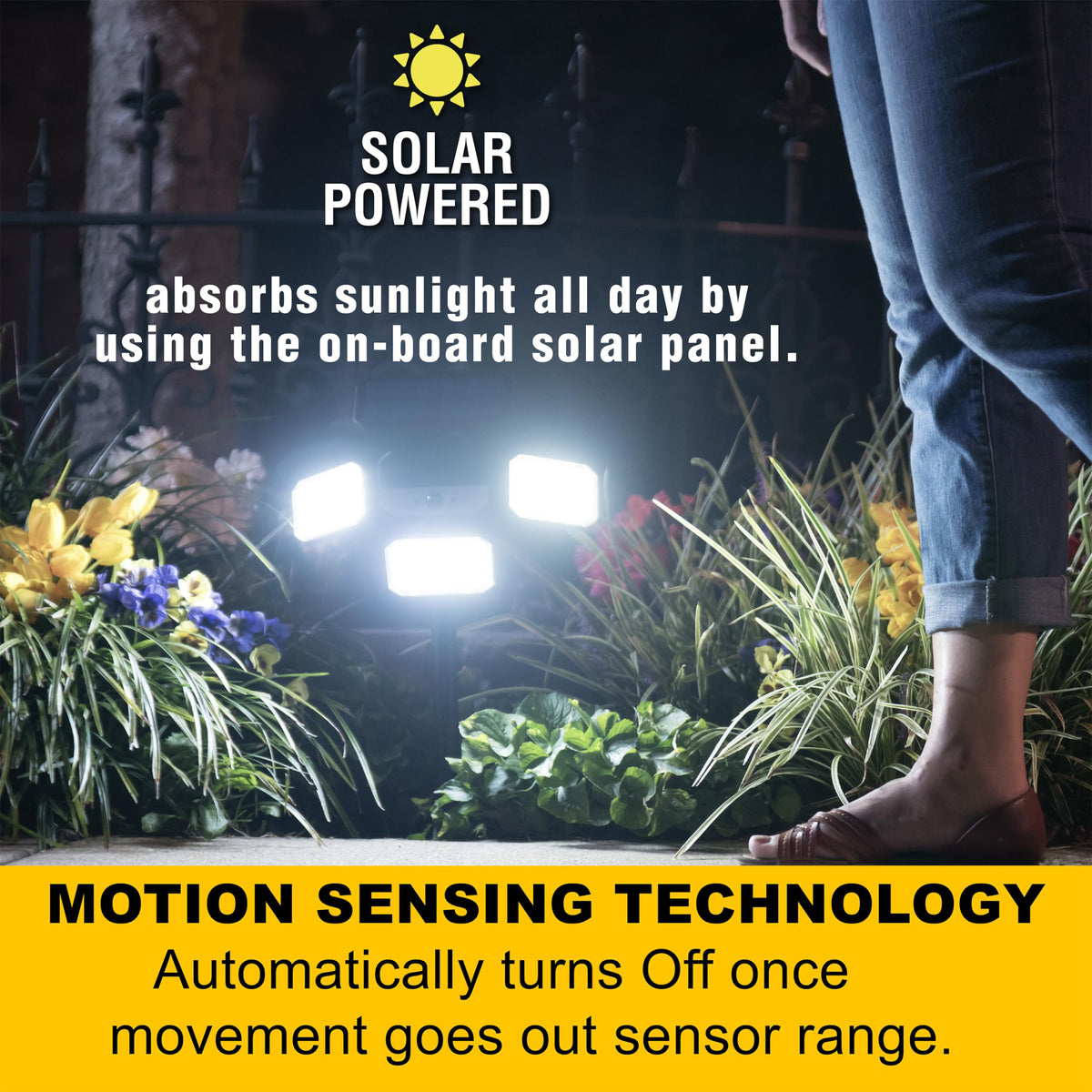 BellHowell Bionic Flood Light motion sensor activation highlighting automatic lighting.