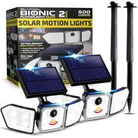 Bell+Howell Bionic Flood Light with three heads wide-angle brightens large outdoor spaces for security.
