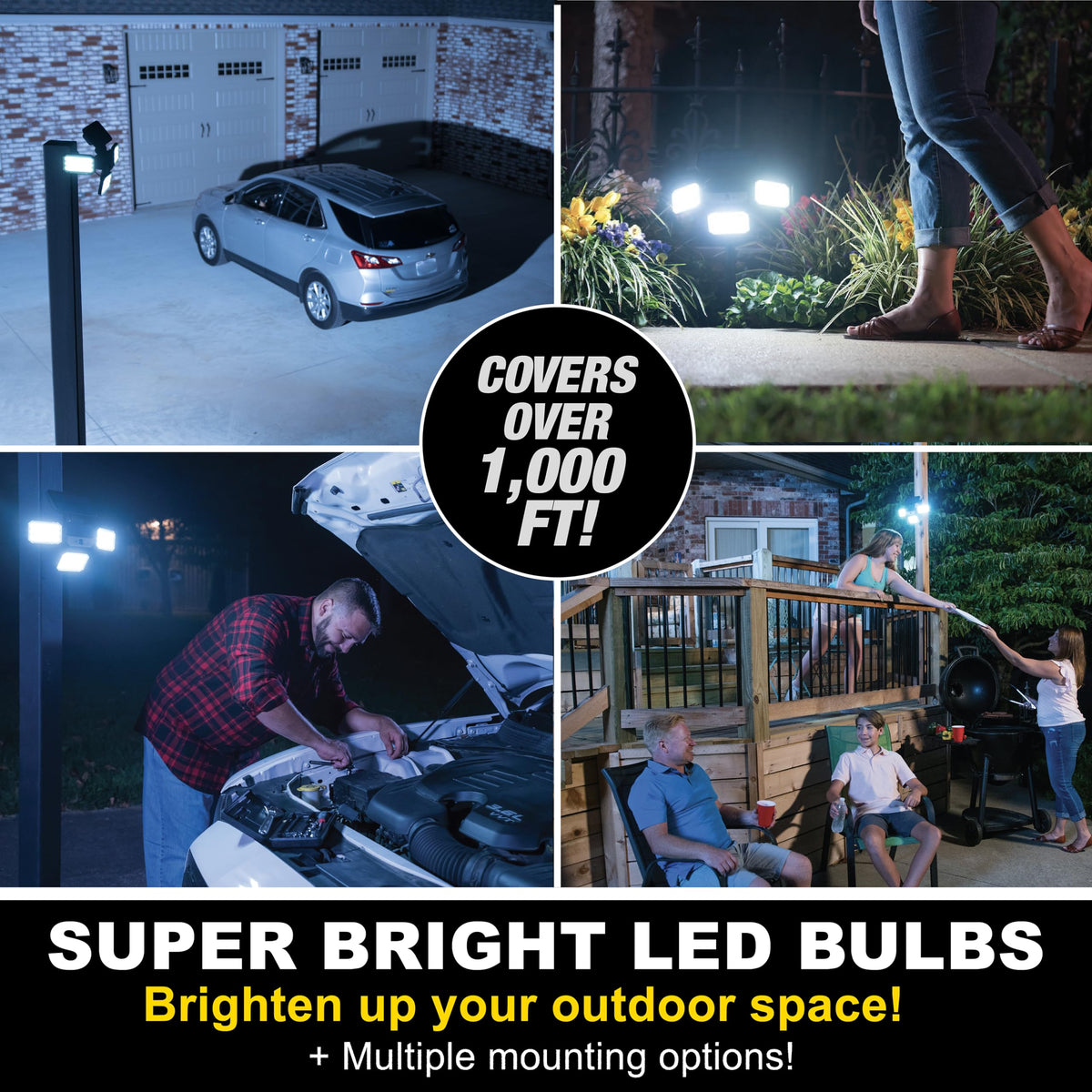 BellHowell Bionic Flood Light wide coverage illuminating patios and yards.