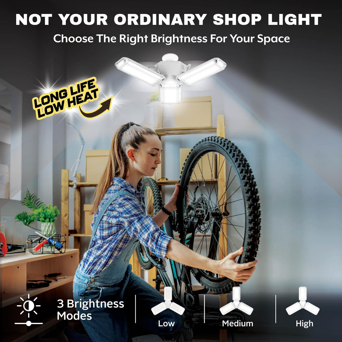 Adjustable brightness modes let you switch from everyday lighting to detailed task lighting.