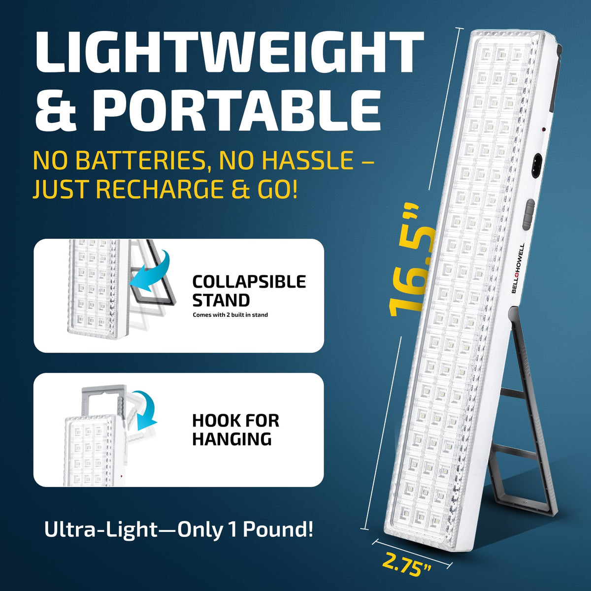 Bell+Howell Light Bar two-brightness modes for flexible lighting.