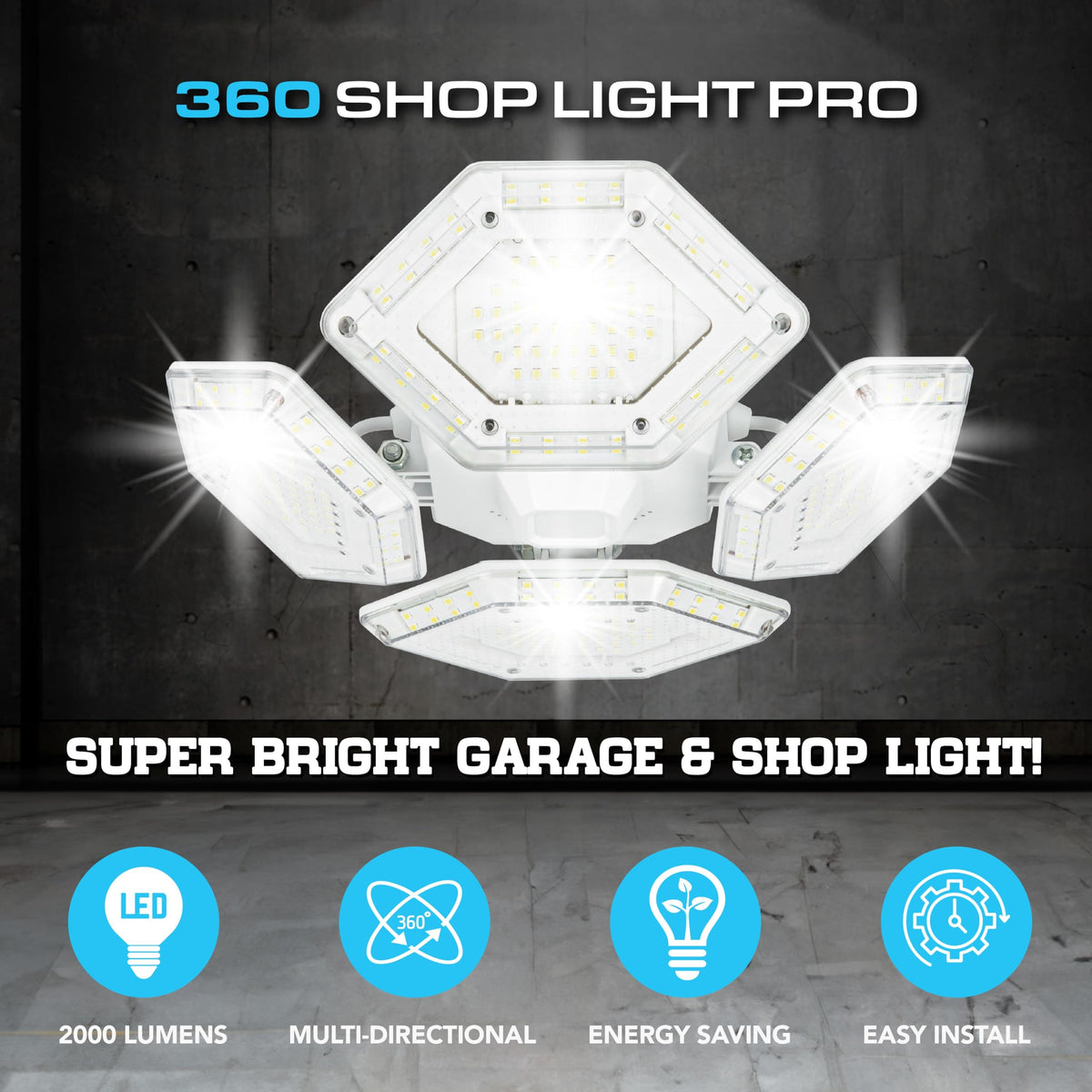 Bell+Howell QuadBurst 360 Shop Light Pro—adjustable panels for customizable task lighting