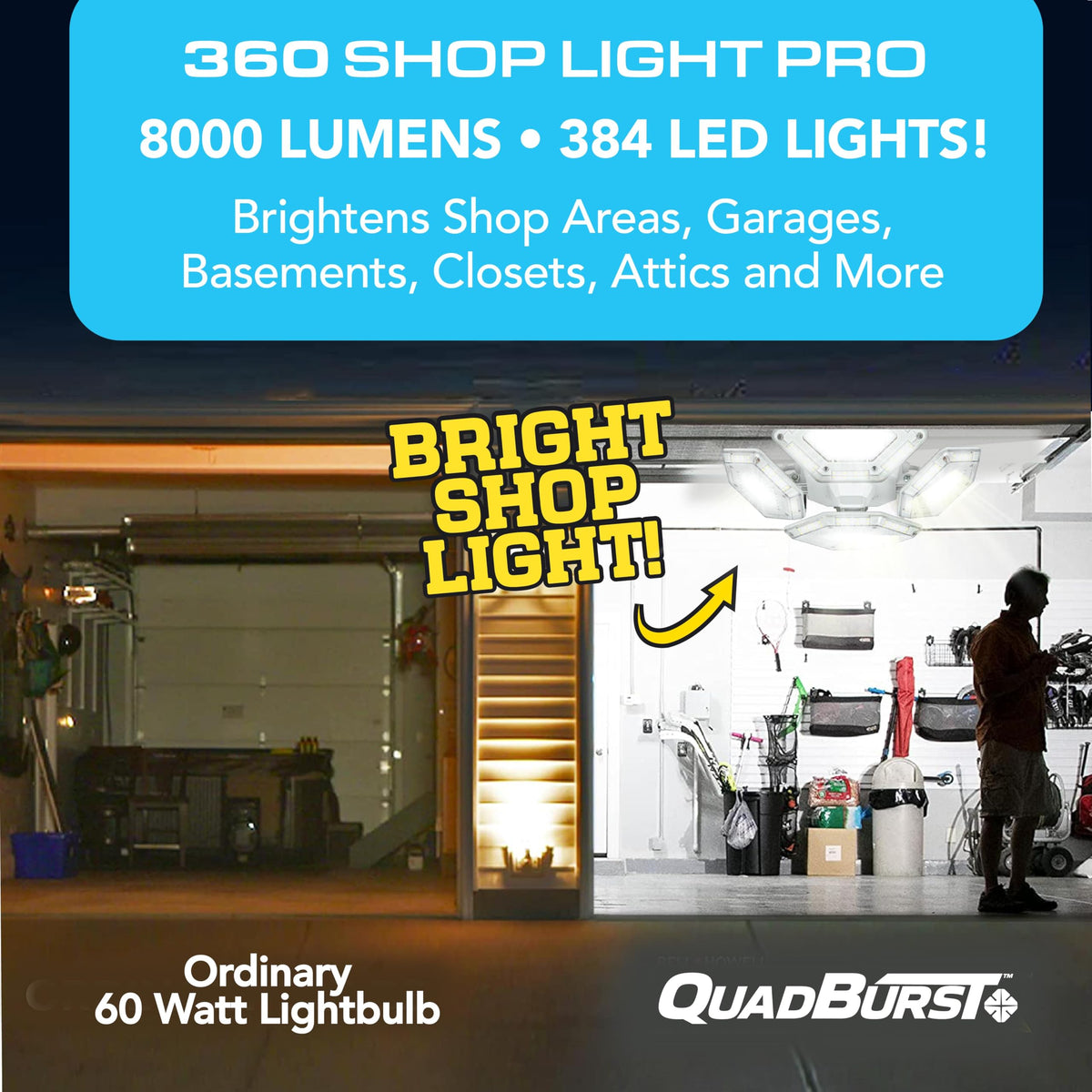 Bell+Howell QuadBurst 360 Shop Light Pro—fits E26/E27 sockets for quick setup
