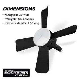 Bell+Howell Socket Breeze compact dimensions fit small ceilings and spaces.
