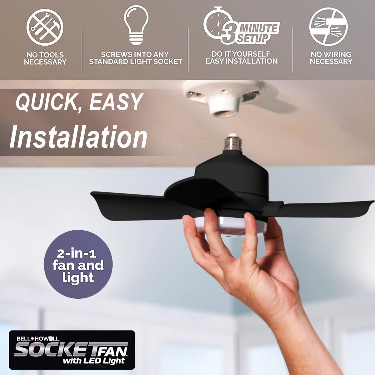 Bell+Howell Socket Breeze remote control mounted on wall for easy wireless operation.